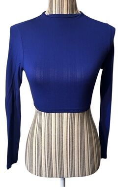Akira Chicago Crop Top Small Long-Sleeve Royal Blue Stretchy Viscose Lightweight